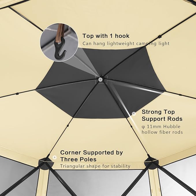 MASTERCANOPY 12x12FT Pop Up Gazebo Screen Tent - Instant Screen House with Netting, Quick Set, Outdoor Canopy Shelter with Carry Bag for Camping, Backyard & Patio (Beige)