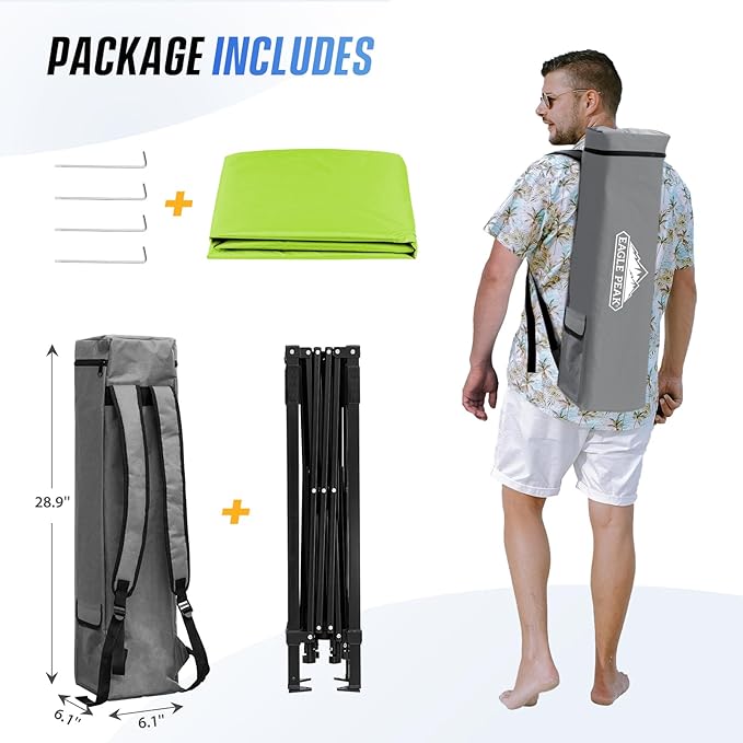 EAGLE PEAK 8x8 Pop Up Canopy Tent with Sidewall, Compact, Portable Slant Leg Instant Sun Shelter for Beach, Sports, & Camping, 8x8 Base 6x6 Top, Green