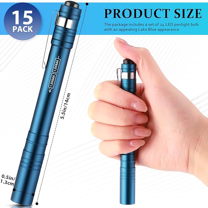 15 Pack Mini Pen Flashlights Bulk LED Pen Lights Aluminum Pocket Flashlights with Clips Small Handheld Torches Gifts for Camping Hiking Emergency Outdoor (Blue)