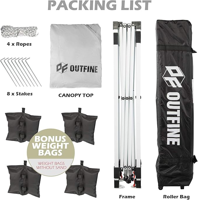 OUTFINE Pop-up Canopy 10x10 Patio Tent Instant Gazebo with Wheeled Bag, Sandbags x4, Tent Stakes x8 (Light White, 10 * 10FT)