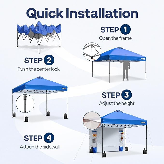 VIVOHOME 8x8ft Pop Up Canopy Tent with Sidewall and 6 Pockets, One Push Setup Outdoor Portable Shelter Tent Heavy Duty with Wheel Carry Bag and 4 Sandbags, Blue