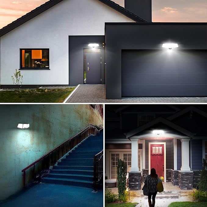 Solar Lights for Outside, WL5000 Motion Activated Security Lights, Separate Solar Panel, 3 Adjustable Head 270° Wide Lighting Angle, IP65 Waterproof Wall Lamp for Porch Yard Garage, 2 Packs