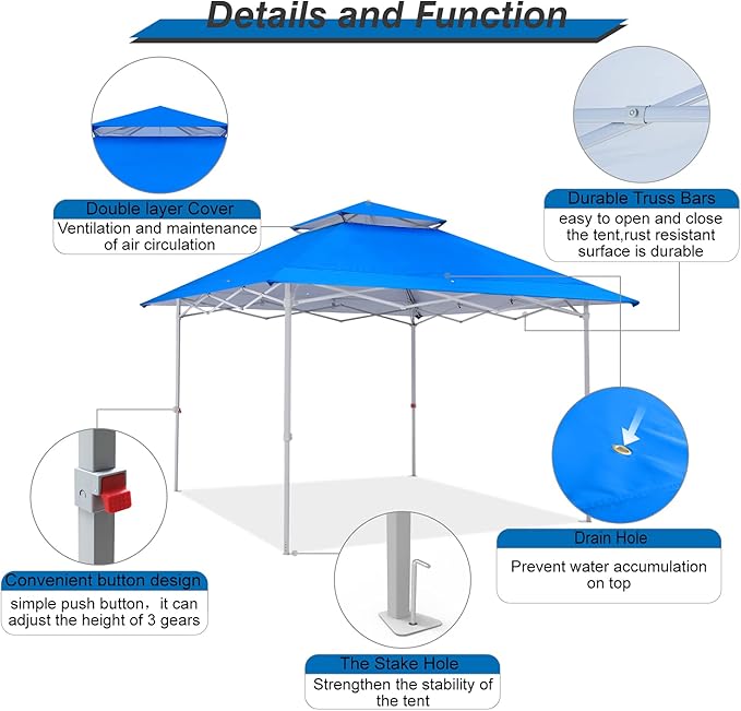 MASTERCANOPY 13x13 Pop-Up Canopy Tent Instant Shelter Outdoor Canopy with Wheeled Bag (Blue)