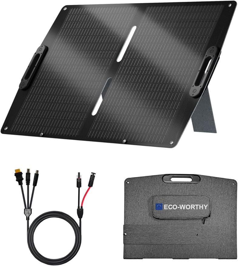 ECO-WORTHY 100W Portable Solar Panel, Foldable Solar Panel Charger 12BB for Power Station with Adjustable Kickstand,23% High Efficiency for Outdoor RV Camping Off Grid Hiking
