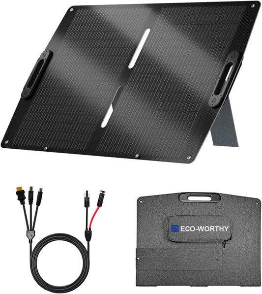 ECO-WORTHY 100W Portable Solar Panel, Foldable Solar Panel Charger 12BB for Power Station with Adjustable Kickstand,23% High Efficiency for Outdoor RV Camping Off Grid Hiking