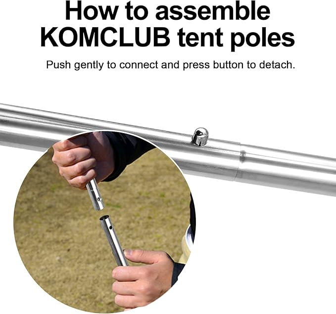 KOMCLUB Telescoping Tent Poles - Adjustable Heavy Duty Camping Poles - Thickened Stainless Steel - Set of 2 - For Tarp, Awning, Canopy, Beach Shelter, Sun Sails