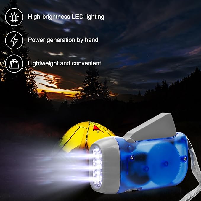 Mudder 24 Pieces Hand Crank Flashlight with LED Self Powered Charging Torch Dynamo for Camping Emergency(Blue)