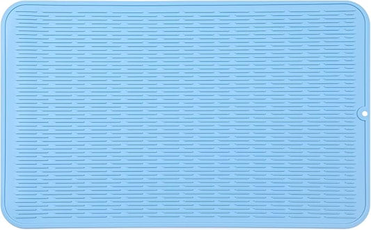 Silicone Dish Drying Mat for Multiple Usage,Easy clean,Eco-friendly,Heat-resistant Silicone Mat for Kitchen Counter or Sink,Refrigerator or Drawer Liner Light Blue 3XL 28 inches x 18 inches