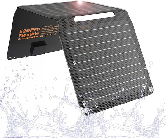 FlexSolar 20W Solar Panel Charger 5V USB-A USB-C Output Portable Foldable Small Power IP67 Waterproof Camping Backpacking Hiking Emergency for Phones Power Banks Flashlight Fans