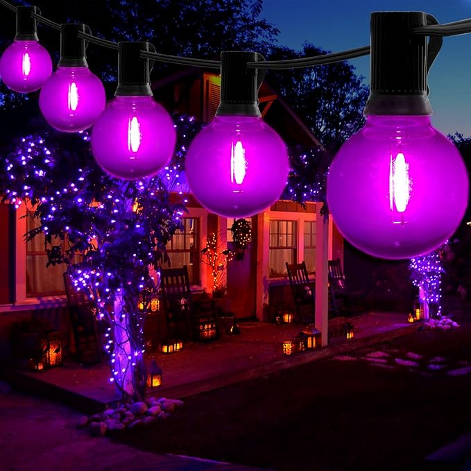 Dark Purple Light Bulbs Plastic 1 Watt G40 LED Replacement Bulbs for Indoor Outdoor String Lights, Shatterproof Waterproof E12 Base Filament Edison Christmas Halloween Light Bulbs,15 Pack