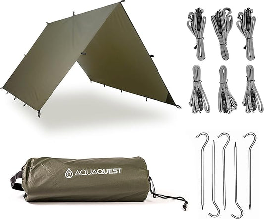 AquaQuest Guide Camping Tarp - Ultralight Tent Cover or Rain Fly - Waterproof Camping Gear Must Haves for Hiking, Hammock, Bivy & Survival