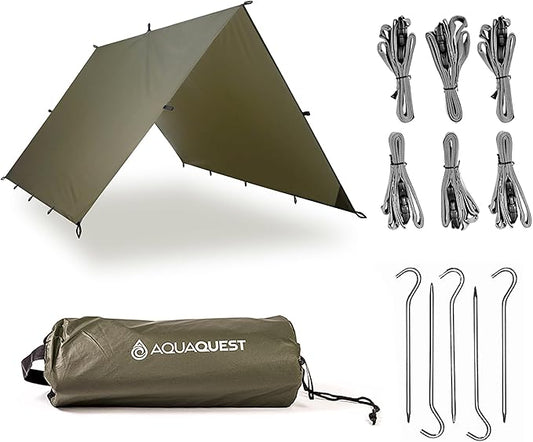 AquaQuest Guide Camping Tarp - Ultralight Tent Cover or Rain Fly - Waterproof Camping Gear Must Haves for Hiking, Hammock, Bivy & Survival