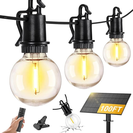 ZJOJO Solar Outdoor String Lights Waterproof, 100FT G40 Globe Patio Lights String Lights Solar Powered with 50 Edison Bulbs 2700K Shatterproof Hanging Lights for Porch Backyard Pergola Bistro