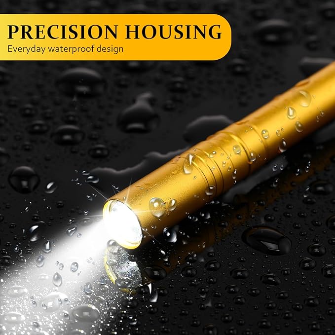 24 Pack Mini Pen Flashlights Bulk LED Pen Lights Aluminum Pocket Flashlights with Clips Small Handheld Torches Gifts for Camping Hiking Emergency Outdoor (Black,Silver,Yellow)