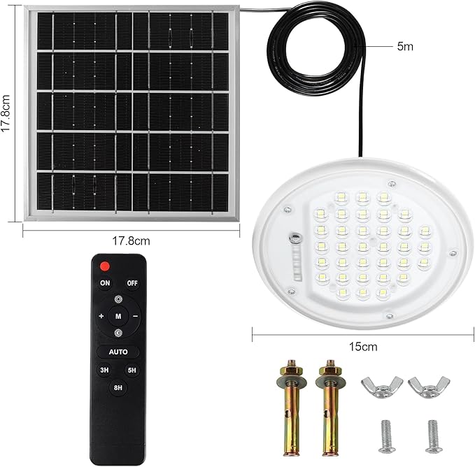 Solar Pendant Light Shed Light Lighting Day and Night Auto Dusk to Dawn Solar Light Indoor and Outdoor with Remote Controlfor for Barn, Patio, Garden, Yard, Gazebo,Chicken Coop, Tent (1 Light)