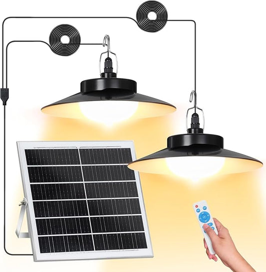 Solar Pendant Lights Outdoor,Solar Shed Light Dimmable with Motion Sensor,Solar Powered Lights with Upgrade 5 Lighting Modes & Remote Control for Shed,Patio,Barn,Garage,Chicken Coop