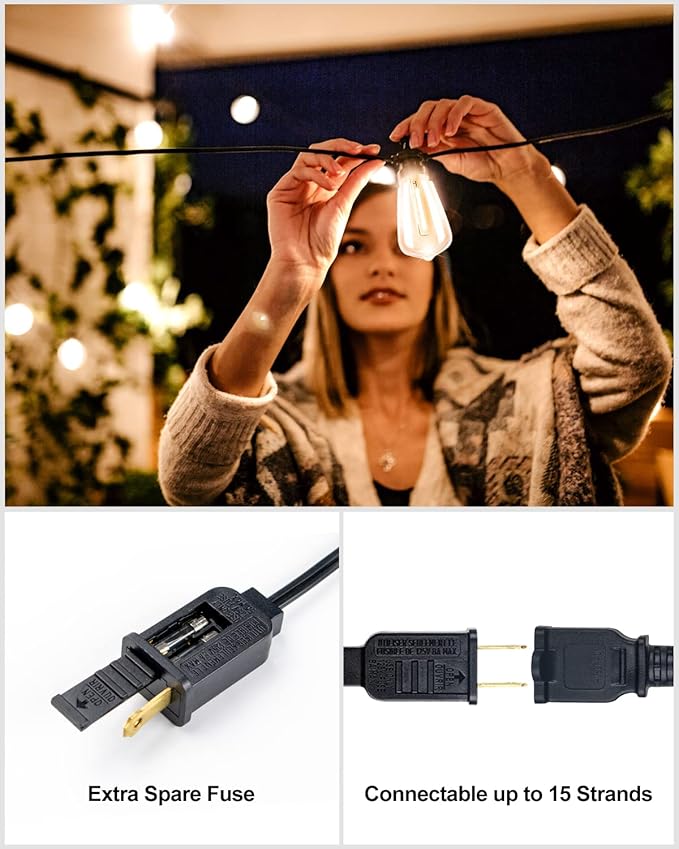 Lightdot LED Outdoor String Lights 300FT Patio Lights with 96 Shatterproof ST38 Vintage Edison Bulbs, Outside Hanging Light Waterproof for Porch, Deck, Garden, Backyard, Balcony, Dimmable