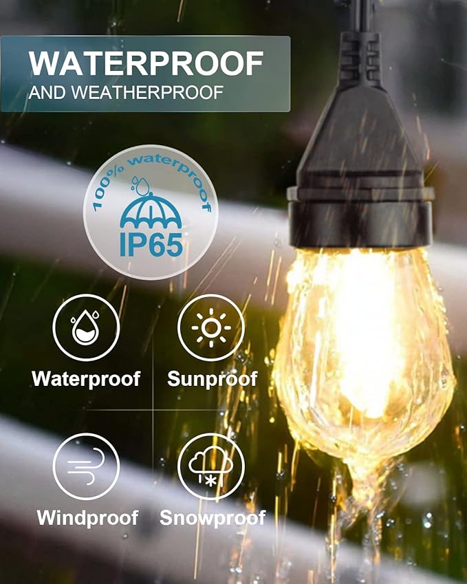 Lightdot LED Outdoor String Lights 96FT Patio Lights with 60 Shatterproof S14 Vintage Edison Bulbs, Outside Hanging Light Waterproof for Porch, Deck, Garden, Backyard, Balcony, Dimmable- ETL Listed