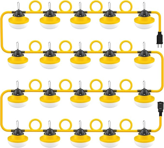 New 200FT Construction String Lights LED Industrial Grade Best for Construction Sites,Renovation, Walkways,Patio,Mine cave,Outdoor Lighting Solutions Use,Free for Climbing Hook 2Prong