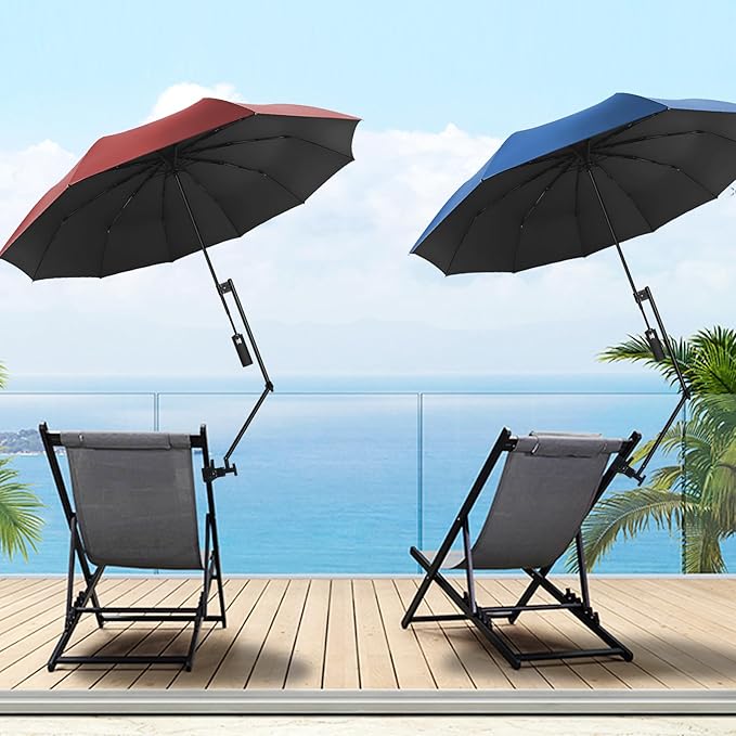 UPF 50+ Beach Umbrella with Adjustable Universal Clamp