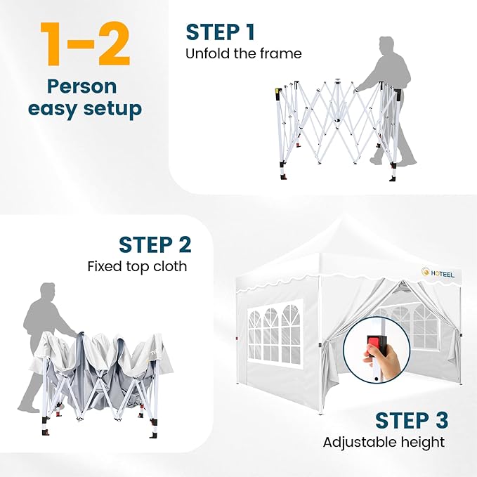 HOTEEL 10×10 Pop Up Canopy with 4 Sidewalls, UV 50+ and Waterproof Canopy Tent 10×10, Thickened Frame, Large Space Easy Pop Up Canopy, Outdoor Canopy for Weddings, Beaches, Parties, Patio (White)