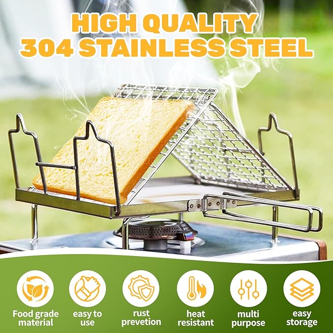 Stainless Steel Foldable Portable Camping Stovetop Toaster - Perfect for Hiking, Picnic and Outdoor Use