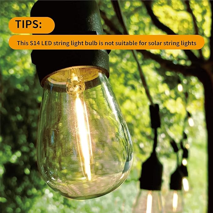24 Pack LED S14 Replacement Light Bulbs, Shatterproof Waterproof 1W Outdoor String Light Bulbs, E26 Medium Base, 2200K Warm White, 11w Equivalent, Non-Dimmable