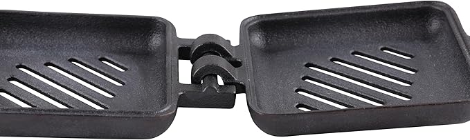 Coghlan's Pre-Seasoned Cast Iron Broiler with Removable Handles, Break-Apart Hinge – Ideal for Grilling Burgers, Steaks, and Roasting Vegetables Over Campfires or BBQs – Compact and Easy to Clean