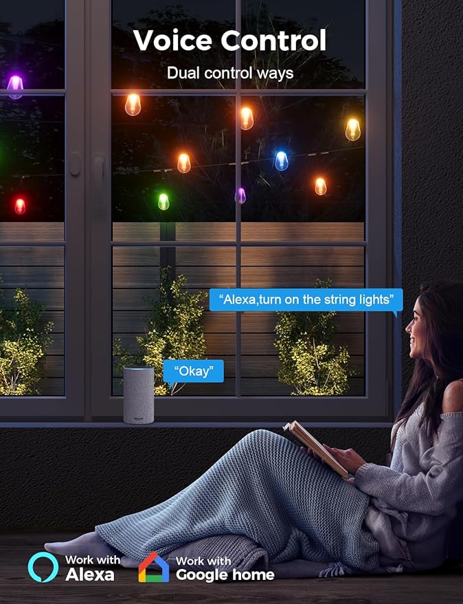 XMCOSY+ Smart Outdoor String Lights, 72.5Ft Patio Lights Waterproof, App Control, Compatible with Alexa, RGBCWIC Color Changing LED String Light for Outside