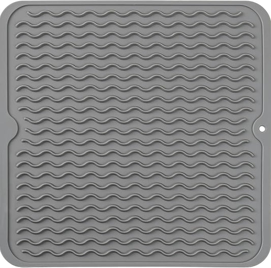 Silicone Dish Drying Mat for Multiple Usage,Easy clean,Eco-friendly,Heat-resistant Silicone Mat for Kitchen Counter or Sink,Refrigerator or Drawer liner Grey M 12 inches x 12 inches