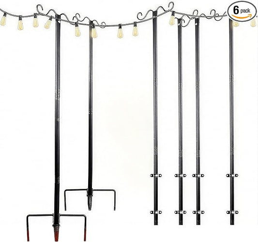 Lightdot Outdoor String Light Poles, 9FT Metal Patio Light Poles Post for Outside with Fork for Outside Hanging Backyard Garden, Deck Lighting Stand for Parties, Wedding, Halloween Decor -6Pack