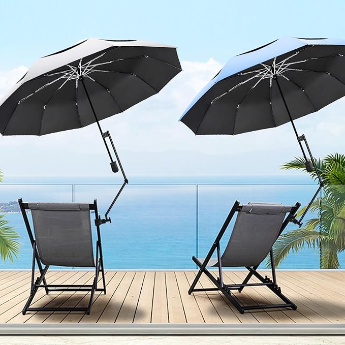 UPF 50+ Golf Umbrella with Adjustable Universal Clamp, Portable Umbrellas for Rain, Manual Open & Close, for Beach Chair, Golf Cart, Stroller, Bleacher, Patio