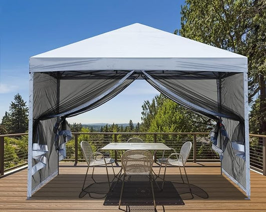 MASTERCANOPY Pop-Up Setup Outdoor Canopy with Netting Screen Walls (10x10, White)
