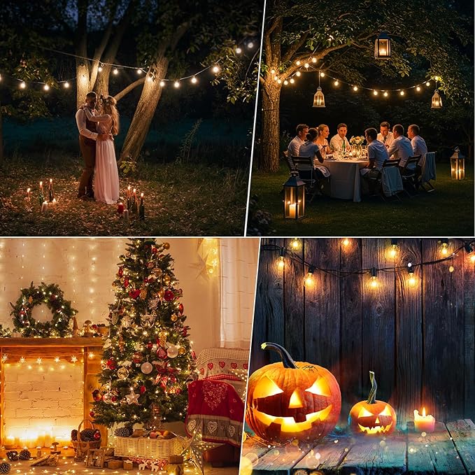 50 Pack LED G40 Replacement Bulbs for String Lights, Shatterproof Plastic Globe Bulb for Indoor Outdoor Patio Decor, E12 Candelabra Socket Base, Warm White