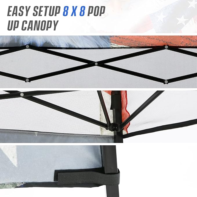 EAGLE PEAK 8x8 Pop Up Canopy Tent with Sidewall, Compact, Portable Slant Leg Instant Sun Shelter for Beach, Sports, & Camping, 8x8 Base 6x6 Top, American Icon