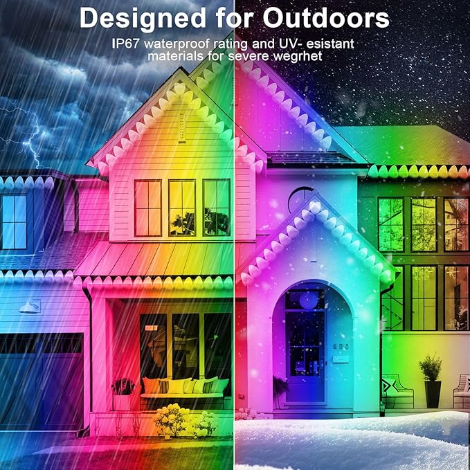 100FT Permanent Outdoor RGB Lights - IP67 Waterproof with Smart App Control Remote, DIY Scene Modes, Music Synchronization, Eaves Lights For Garden Decor, Deck, Christmas, Party, Party, Halloween,Roof