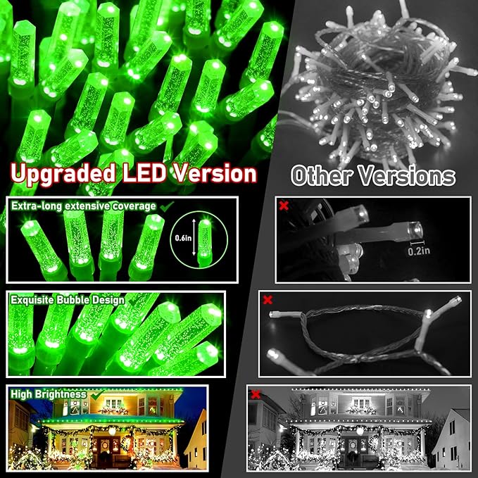 XURISEN Upgraded 561FT 1400 LED Christmas Lights Outdoor, Super Long String Lights 8 Modes & Memory Timer Plug in Fairy Lights for Home Xmas Tree Party Wedding Decor -Green