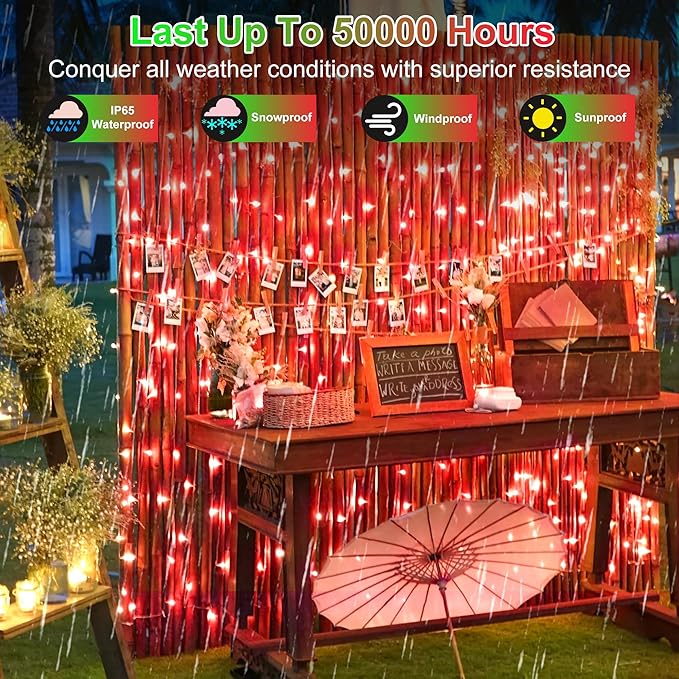 2 Pack Total 200FT 600 LED Christmas String Lights, Fairy Tree Lights Indoor Outdoor Connectable, 8 Modes & Timer LED String Lights for Bedroom, Home, Tree, Yard, Door, Wedding, Xmas Decore (Red)