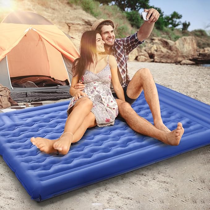 Camping Sleeping Pad, Extra Thick 5 Inch Camping Mat with Pillow Built-in Foot Pump Inflatable Sleeping Pads Compact for Camping Backpacking Hiking Traveling Tent