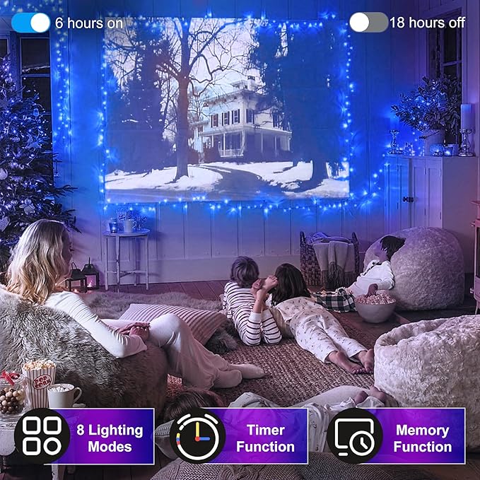300LED 100FT Christmas String Lights, 8 Modes Fairy Lights Connectable, Indoor Outdoor LED String Lights with Timer & Memory for Christmas Tree Bedroom Yard Door Wedding Xmas Classroom Decor (Blue)
