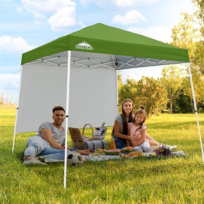 EAGLE PEAK 10x10 Pop Up Canopy Tent with Sidewall, Compact, Portable Slant Leg Instant Sun Shelter for Beach, Sports, & Camping, 10x10 Base 8x8 Top, Green