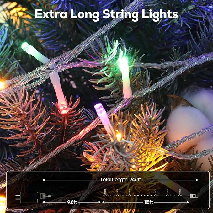 600 LED Christmas Fairy String Lights, Outdoor 246FT Waterproof Twinkle Lights, Color Changing String Lights, 11 Lighting Modes, Timing, Christmas Decoration-Multicolor to Warm White
