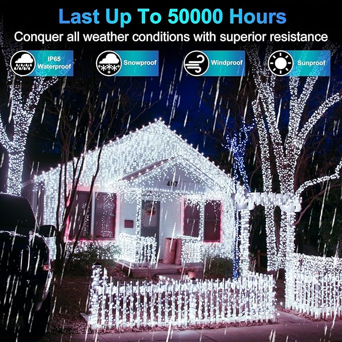 1500 LED 470FT Christmas String Lights Outdoor, 12 Pro Modes and Timer Memory & Brightness, Plug in Waterproof Clear Wire Twinkle Light for for Xmas Yard Tree Wedding Party Decor (Cool White)