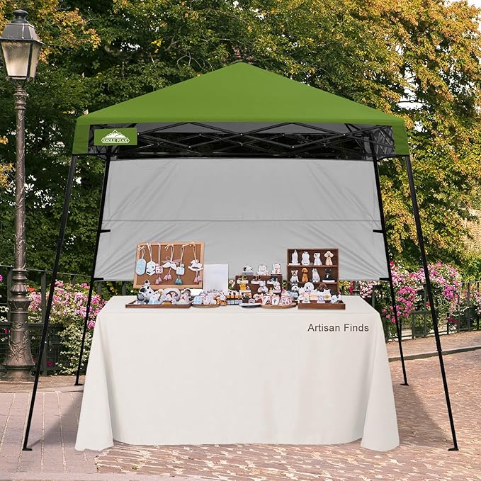 EAGLE PEAK 8x8 Pop Up Canopy Tent with Sidewall, Compact, Portable Slant Leg Instant Sun Shelter for Beach, Sports, & Camping, 8x8 Base 6x6 Top, Grass Green