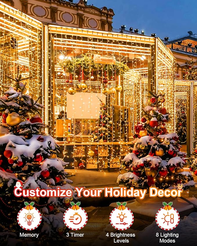 Total 710FT 1800 LED Christmas Lights, 2 Packs 900 LED Outdoor String Waterproof, Timer & Memory, 8 Modes Dimmable Plug in Fairy for Outside Tree Holiday Party Wedding Decor, Warm White