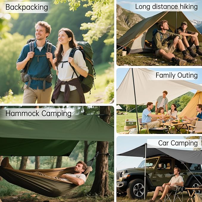 FREE SOLDIER Camping Tarp Waterproof Portable Multifunctional Outdoor Traveling Awning Backpacking Shelter Rain Tarp (Olive-Green 10×10.5ft)