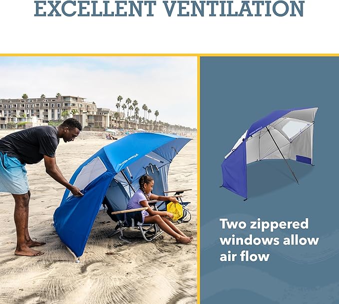Sport-Brella Super-Brella SPF 50+ Sun and Rain Canopy Umbrella for Camping, Beach and Sports Events (8-Foot, Blue, 2-Pack)