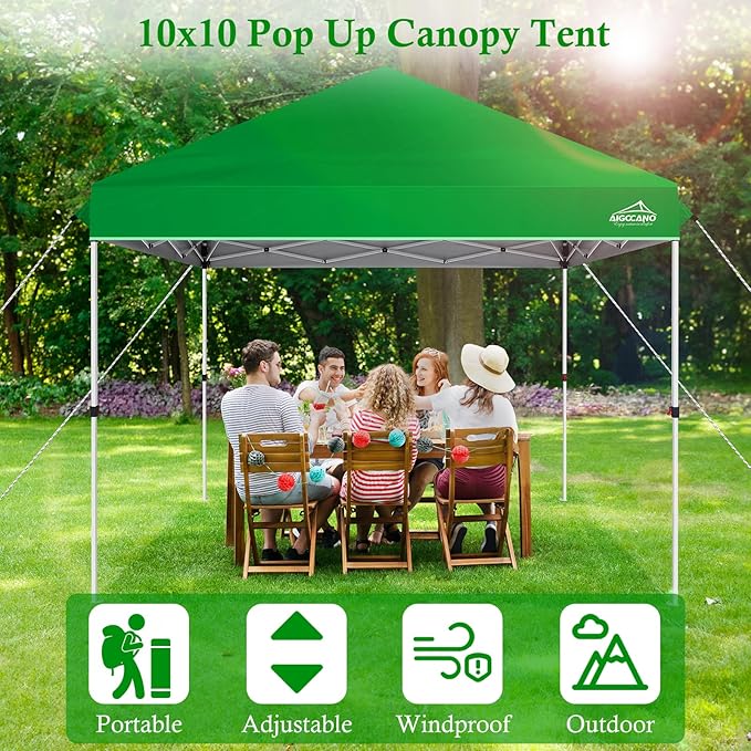 Pop up Canopy Tent,10x10 Instant Outdoor Canopy for Parties with Wheeled Bag(Green)