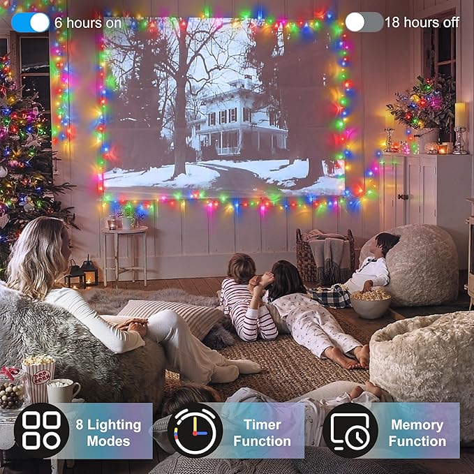 300LED 100FT Christmas String Lights, 8 Modes Fairy Lights Connectable, Indoor Outdoor String Lights with Timer & Memory for Christmas Tree Bedroom Yard Door Wedding Xmas Classroom Decor Multicolor
