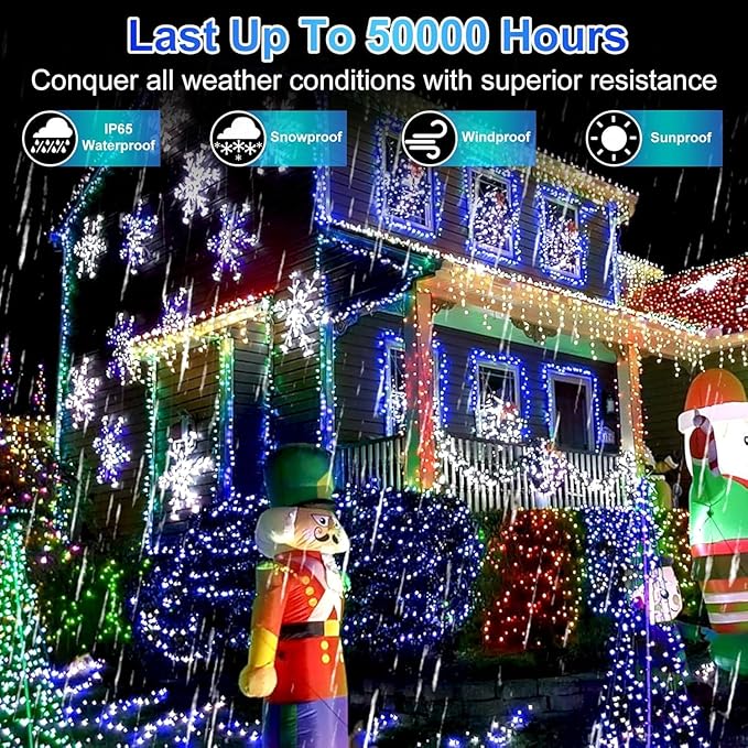1500 LED 470FT Christmas String Lights Outdoor, 12 Pro Modes and Timer Memory & Brightness, Plug in Waterproof Clear Wire Twinkle Light for for Xmas Yard Tree Wedding Party Decor (Blue & White)